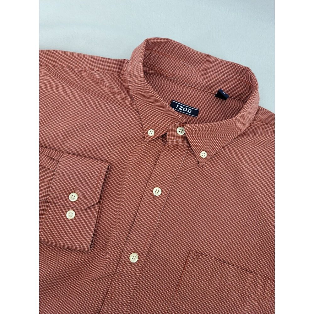 IZOD Men's XL Rust‎ Check Button Long Sleeve Shirt